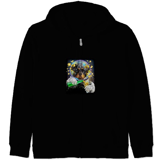 Dog Rottweiler as Astronaut in Space Enjoying Drink Zip Hoodies