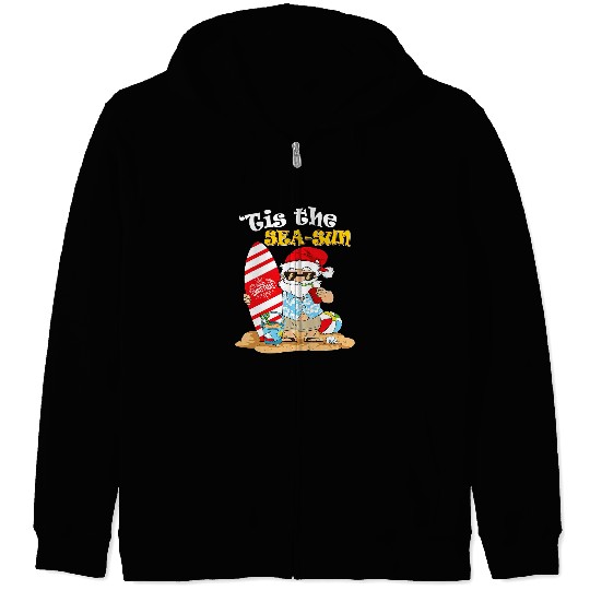 Tis The Sea Sun Santa Beach Summer Christmas In July Summer 91 Zip Hoodies