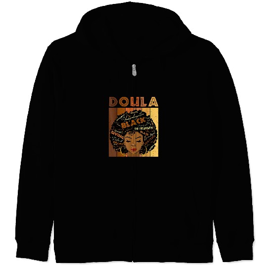 Melanin Doula Afro Hair Black History Month Zip Hoodies