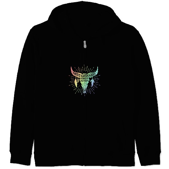 Skeletons Skulls Buffalo Skull Boho Rainbow Feathers Motivational Quote Skull Zip Hoodies