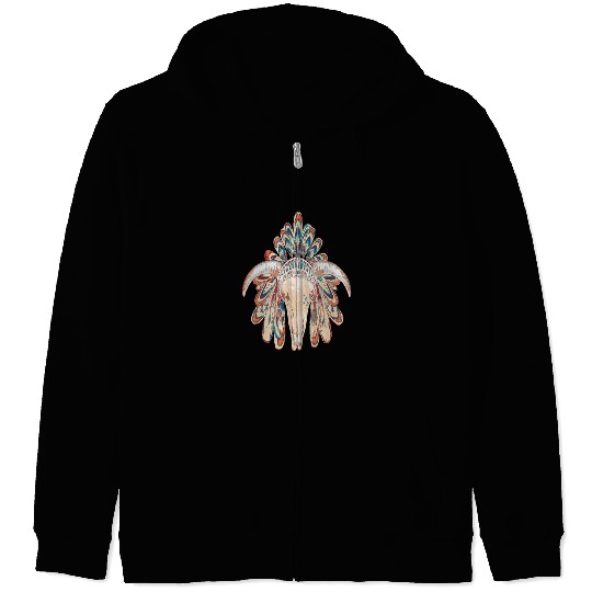 Skeletons Skulls vintages retro Buffalo Skull in Indian head dress Skull Zip Hoodies