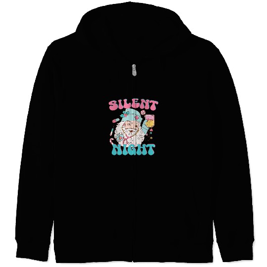 Retro Silent Night ICU nurses Christmas Intensive Care Unit 1 Zip Hoodies