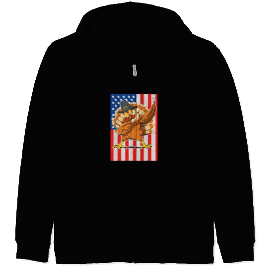 Thanksgiving Dabbings Turkey Kids and Adults American Flag Zip Hoodies