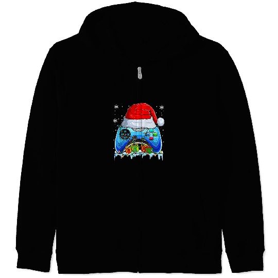 Merry Christmas Video Game Controller Santa Hat Game Lover102 Zip Hoodies