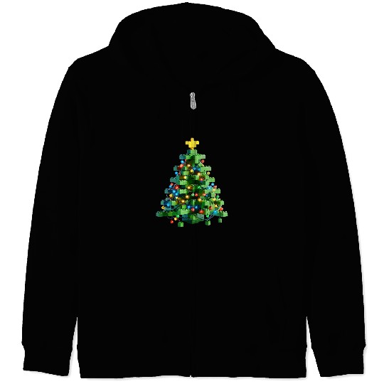 Christmas Tree Kids Master Builder Block Brick Building Xmas Zip Hoodies