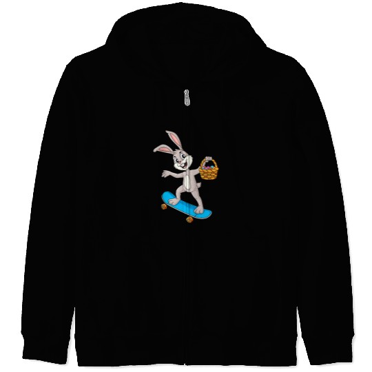 Rabbits Easter Day Rabbit Riding A Skateboard Boys Girls Kids Skater 6 Zip Hoodies