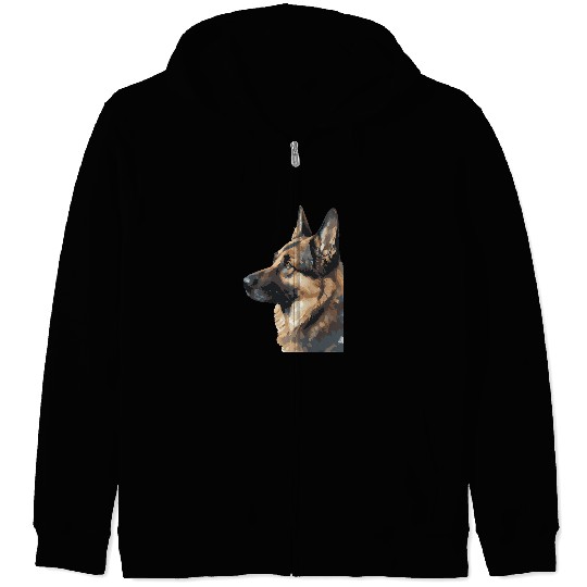 GSD Portrait Watercolour Dog Lover 3 9 German Shepherd Dog Dog Zip Hoodies