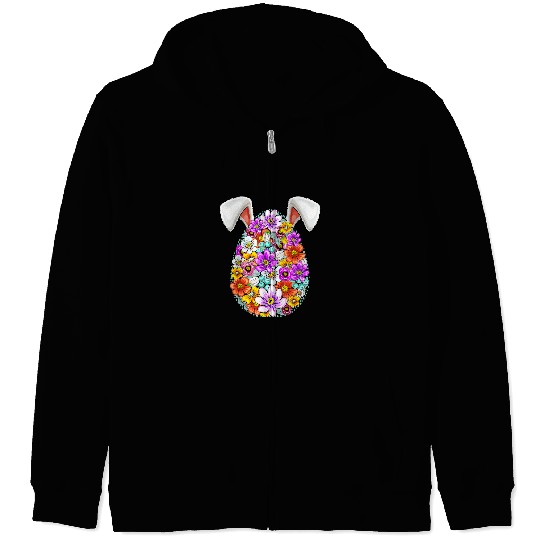 Rabbits Floral Easter Egg Bunny Ears Costume Rabbit Women Girls Zip Hoodies