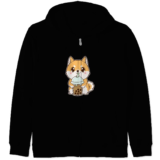 Dog Shiba Inu Kawaii Cute Boba Shiba Inu Dog Classic Bubble Pearl Milk Tea 401 Zip Hoodies