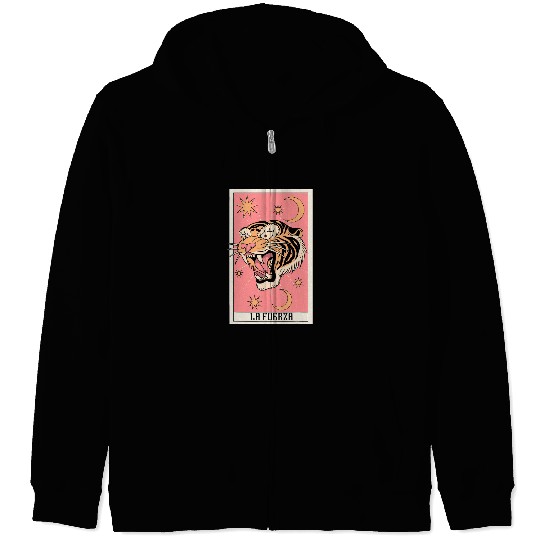 Tiger Gift La Fuerza Tiger Tarot Card Brave Circus Occult Tarot 337 Zip Hoodies