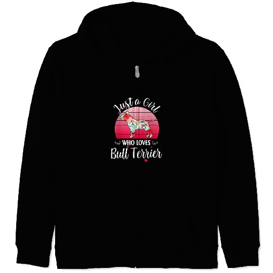 Dog Just A Girl Who Loves Bull Terrier Dog Silhouette Flower paw Zip Hoodies