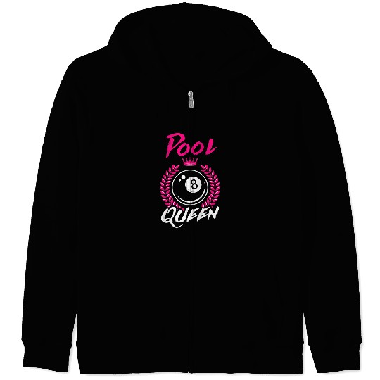 Womens Billiards Pool Queen Funny Female Pool Player Zip Hoodies