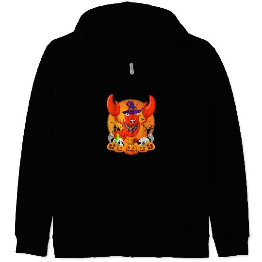 Skeletons Skulls Lobster Lover Scary Pumpkin Skull Witch Lobster Halloween 161 Skull Zip Hoodies