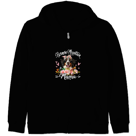 Cute Bernese Mountain Mama Dog Mom Flowers Mothers Day Zip Hoodies