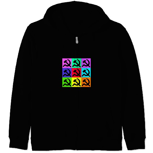 Black Hammer and Sickle Communist Colorful Pop Art Zip Hoodies