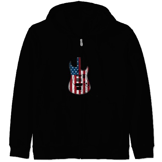 Guitarist American Flag Guitar Red White Patriotic Music Lover Guitar Zip Hoodies