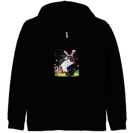 Whales Easter Orca Fish Bunny Egg Hunting Orca Easter Sunday Zip Hoodies