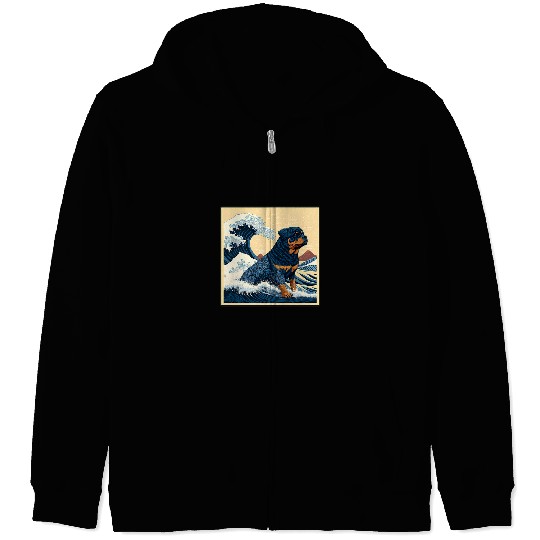 Dog Rottweiler Surrealism Japanese Painting Rottweiler dog 3 Zip Hoodies