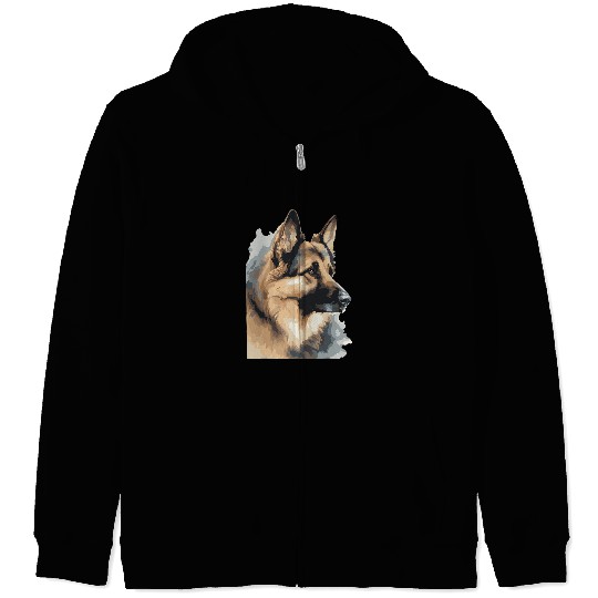 GSD Portrait Watercolour Dog Lover German Shepherd Dog Dog Zip Hoodies