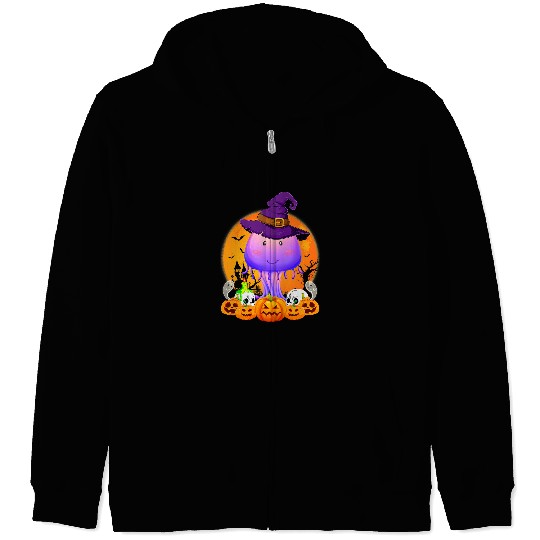 Skeletons Skulls Jellyfish Scary Pumpkin Skull Witch Jellyfish Halloween 2 Skull Zip Hoodies