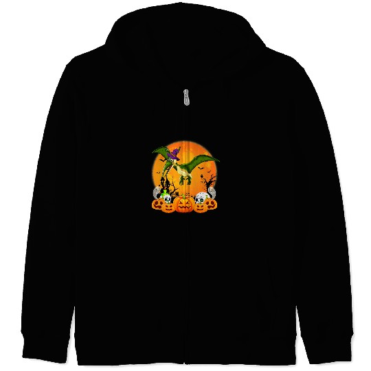Skeletons Skulls Pterodactyl Lover Pumpkin Skull Witch Pterodactyl Halloween 96 Skull Zip Hoodies
