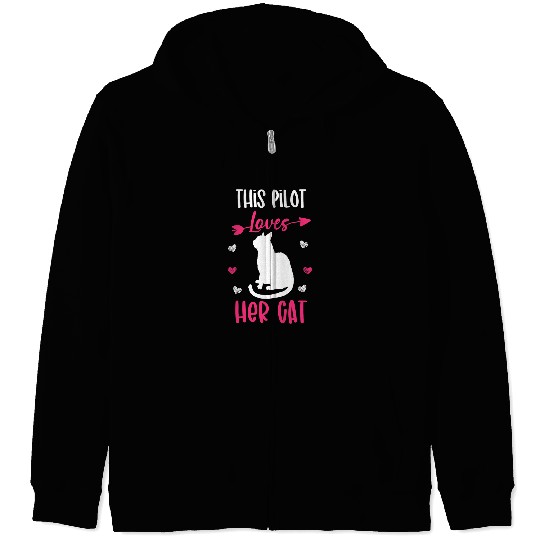 This Pilot Loves Her Cat Funny Cat Owner Zip Hoodies