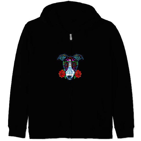 Skeletons Skulls Greyhound Sugar Skull Dia de Los Muertos Day of The Deads Skull Zip Hoodies