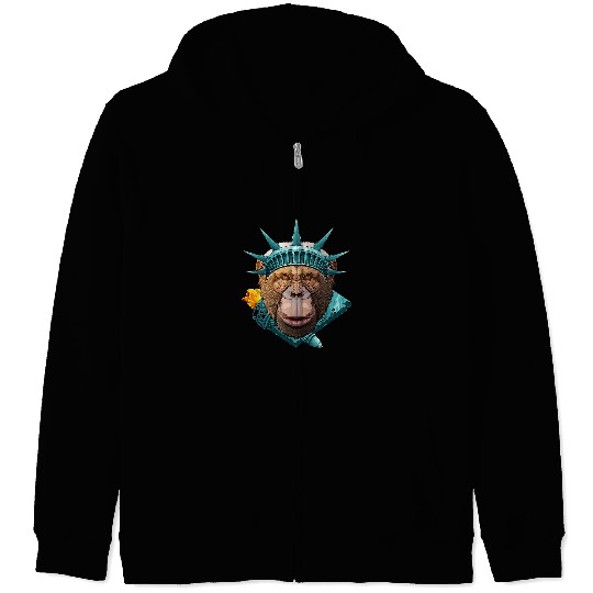 Statue Of Liberty Chimpanzee 4th Of July Animal USA America Zip Hoodies