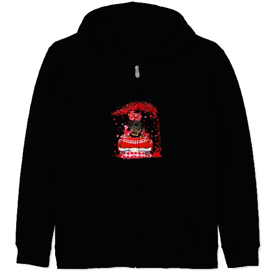 Dog Rottweiler Cute Red Truck Rottweiler Valentines Day Costume Boy Girl Zip Hoodies