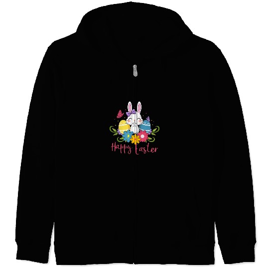 Rabbits Happy Easter Cute Rabbit Bunny Spring Easter Egg Hunt Sunday Zip Hoodies