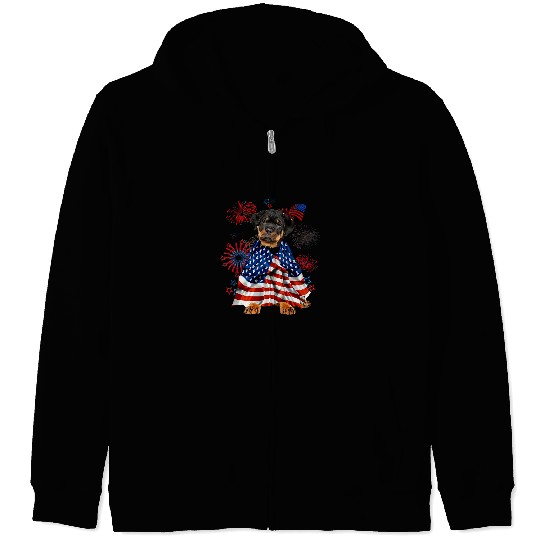 Dog Rottweiler American USA Flag 4th of July Dog Lover Zip Hoodies