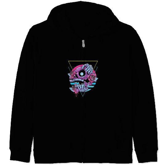 Skeletons Skulls Vaporwave Aesthetic Retro Skull Pastel Goth Art 80s 90s 70 Skull Zip Hoodies