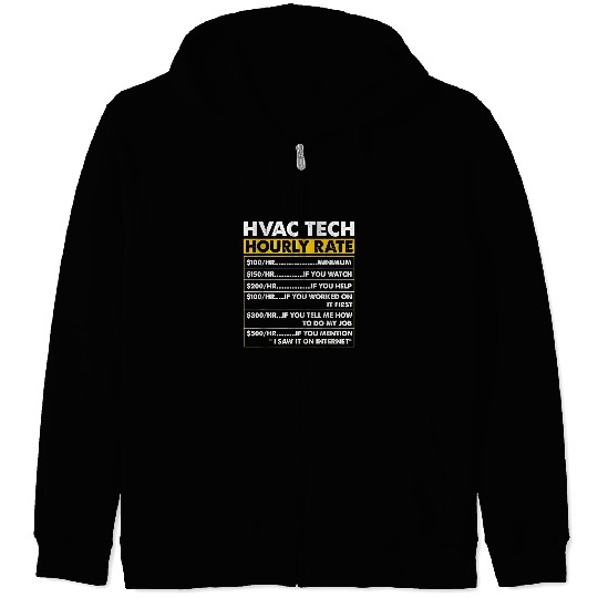 HVAC Tech Tools Funny vintages HVAC Technician Hourly Rate Zip Hoodies
