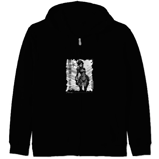 Monochrome Shonen manga panel waifu beautiful girl pilot Zip Hoodies