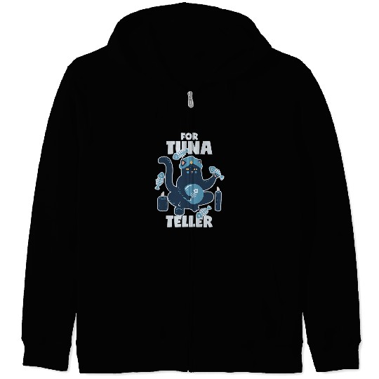 Fortune Teller Cat with Tuna Fortunateller Pun Zip Hoodies