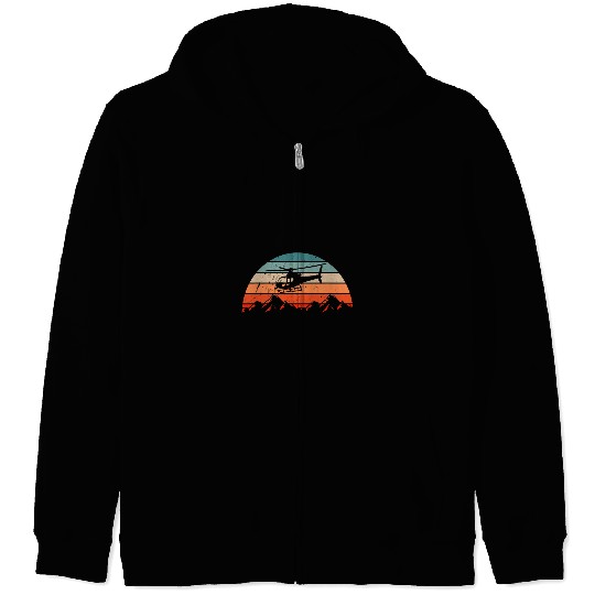 vintages Retro Helicopter Flying Chopper Pilot Zip Hoodies