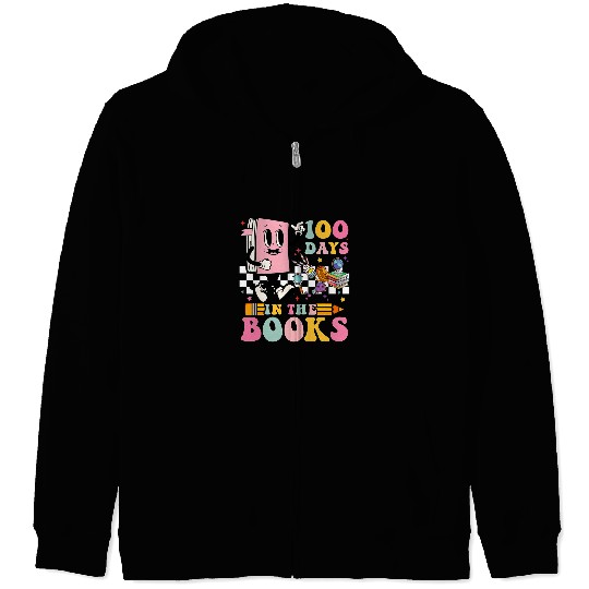 100 Days in the Books Reading Teacher 100th Day of School 7 Zip Hoodies