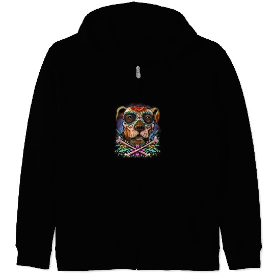 Pug Lover Sugar Skull Pug Dia De Los Muertos Halloween Dog Pugs Dog Zip Hoodies