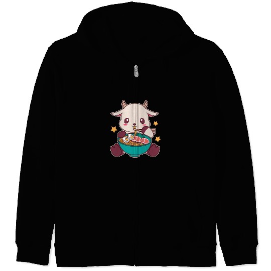 Goats Lover Cute Kawaii Goats Eating Ramen Noodle From A Bowl Zip Hoodies