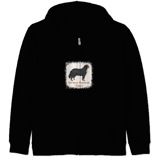 Womens Bernese Mountain Mama Bleached Cute Dog Mom Gifts Zip Hoodies