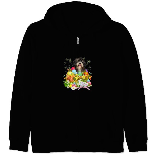 Tibetan Terrier Bunny Dog With Easter Eggs Basket Cool Zip Hoodies