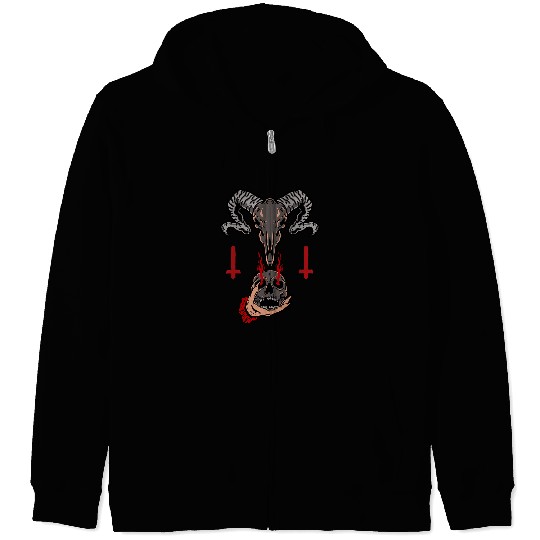 Goats Lover Gothic Goats Skull Satanic Goth Baphomet Zip Hoodies