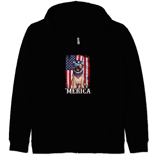 Pug Lover USA Patriotic American Flag Funny Beige 4th Of July Pugs Dog Zip Hoodies