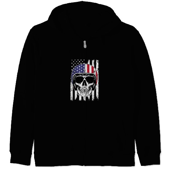 Skeletons Skulls 4th of July American Flag Skull Motorcycle542 Skull Zip Hoodies