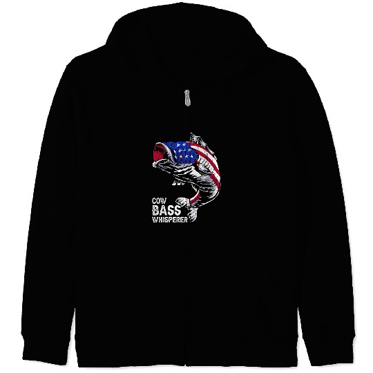 Largemouth Bass Fish Art American Flag Patriotic Fishing Zip Hoodies