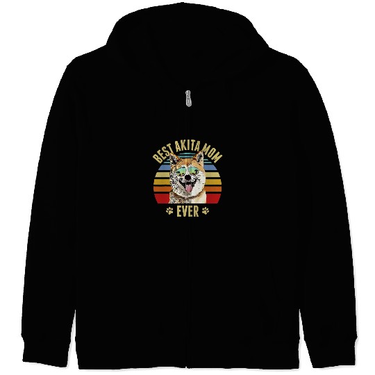Akita bests Dog Mom Ever Retro Sunset Beach Vibe Zip Hoodies