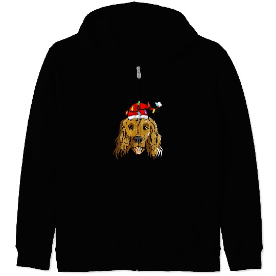 Dog Cocker Spaniel Santa Cocker Spaniel Light Christmas Zip Hoodies