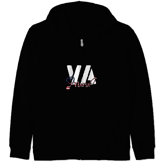 VA nurses RN American Flag Patriotic 4th of July Veterans Day Zip Hoodies