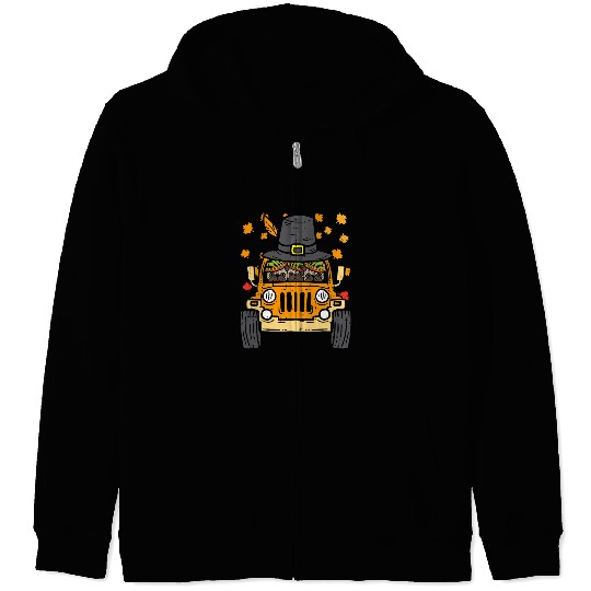 Pug Lover Autumn Maple Leaves Pug Dogs Wearing Taco Hat Riding Truck Pugs Dog Zip Hoodies