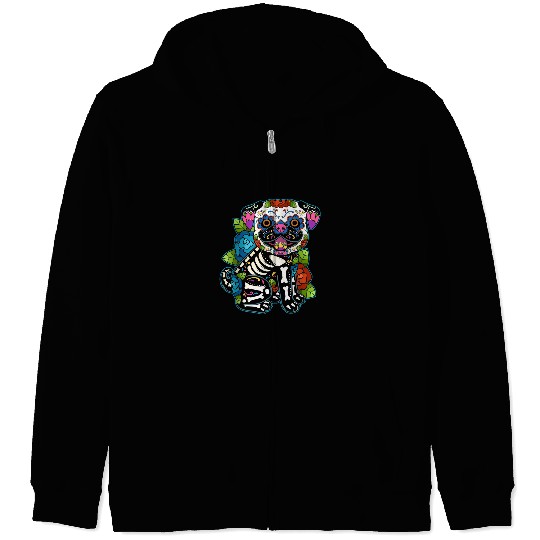 Pug Lover Skull Lover Skeletons Pug Sugar Skull Mexico Dog Calavera Pugs Dog Zip Hoodies